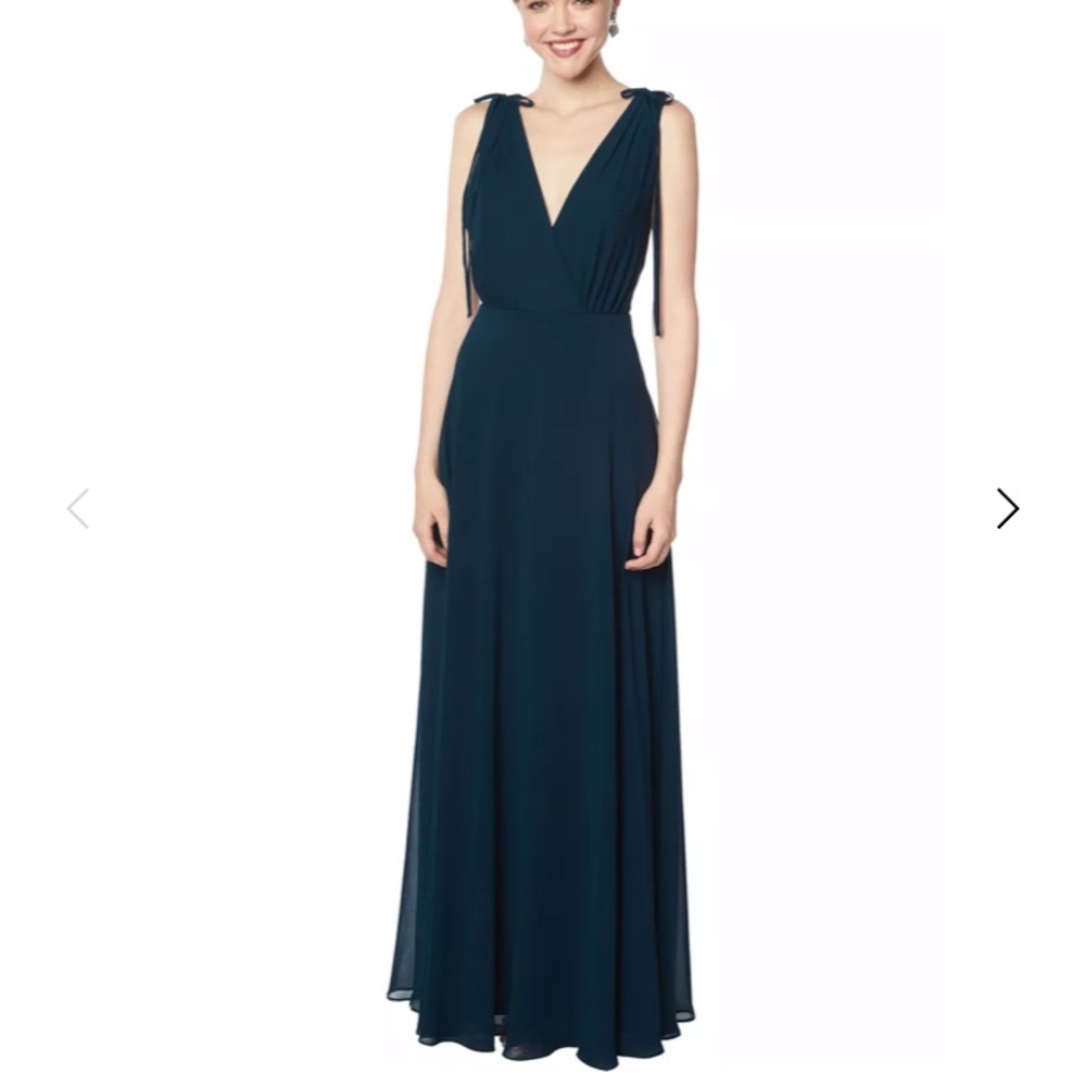 Bill Levkoff Navy Chiffon V-Neck Gown